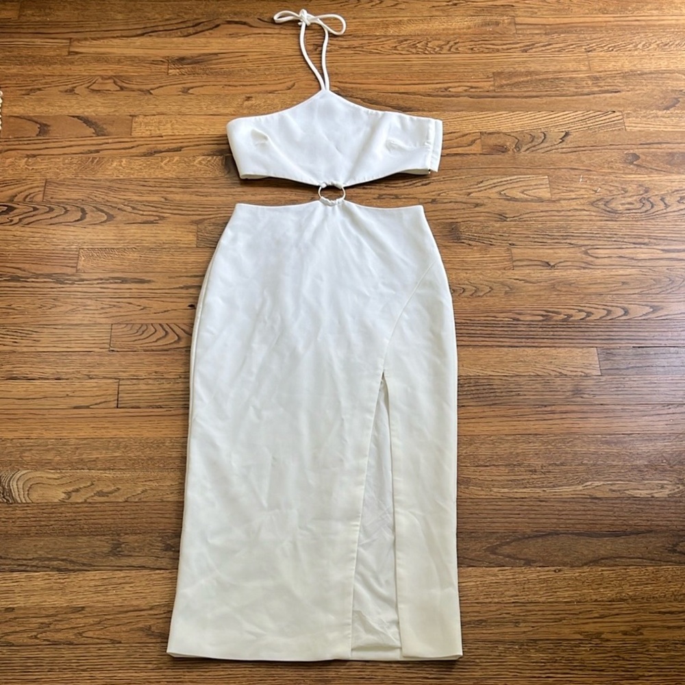 Likely Crissy White Midi Halter waist cut out dress sz 6